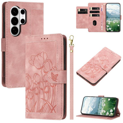 Tulips Embossed Leather Phone Case with Lanyard