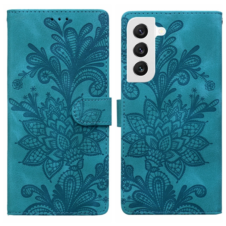 Lace Floral Embossed Magnetic Buckle PU Phone Case With Wrist Strap