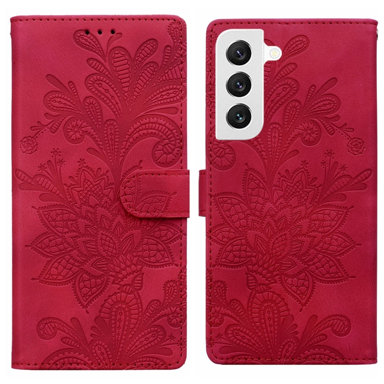 Lace Floral Embossed Magnetic Buckle PU Phone Case With Wrist Strap