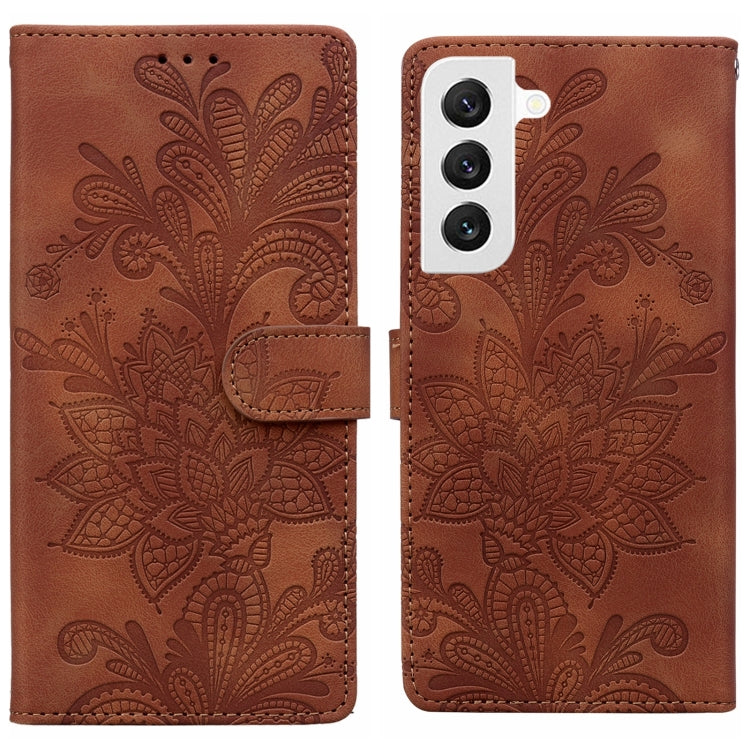 Lace Floral Embossed Magnetic Buckle PU Phone Case With Wrist Strap