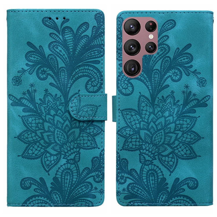 Lace Floral Embossed Magnetic Buckle PU Phone Case With Wrist Strap