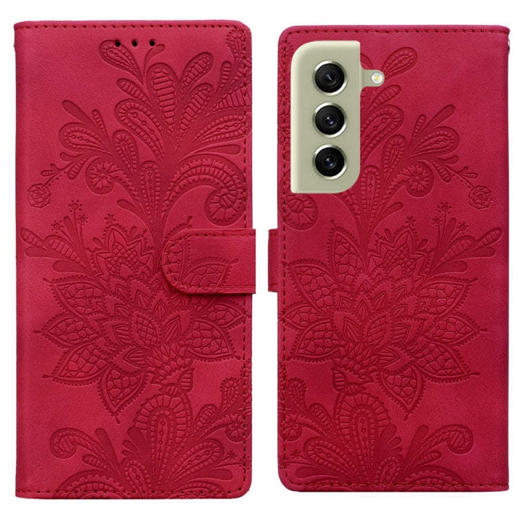 Lace Floral Embossed Magnetic Buckle PU Phone Case With Wrist Strap