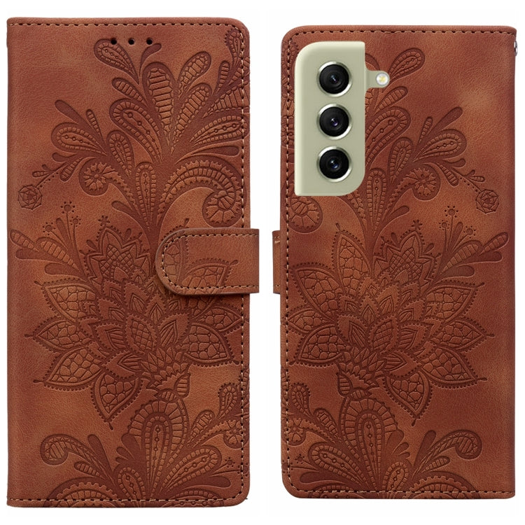 Lace Floral Embossed Magnetic Buckle PU Phone Case With Wrist Strap