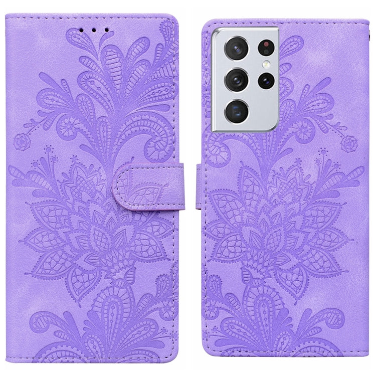 Lace Floral Embossed Magnetic Buckle PU Phone Case With Wrist Strap