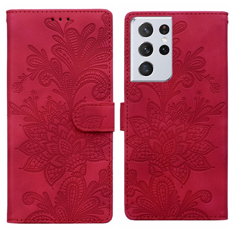 Lace Floral Embossed Magnetic Buckle PU Phone Case With Wrist Strap