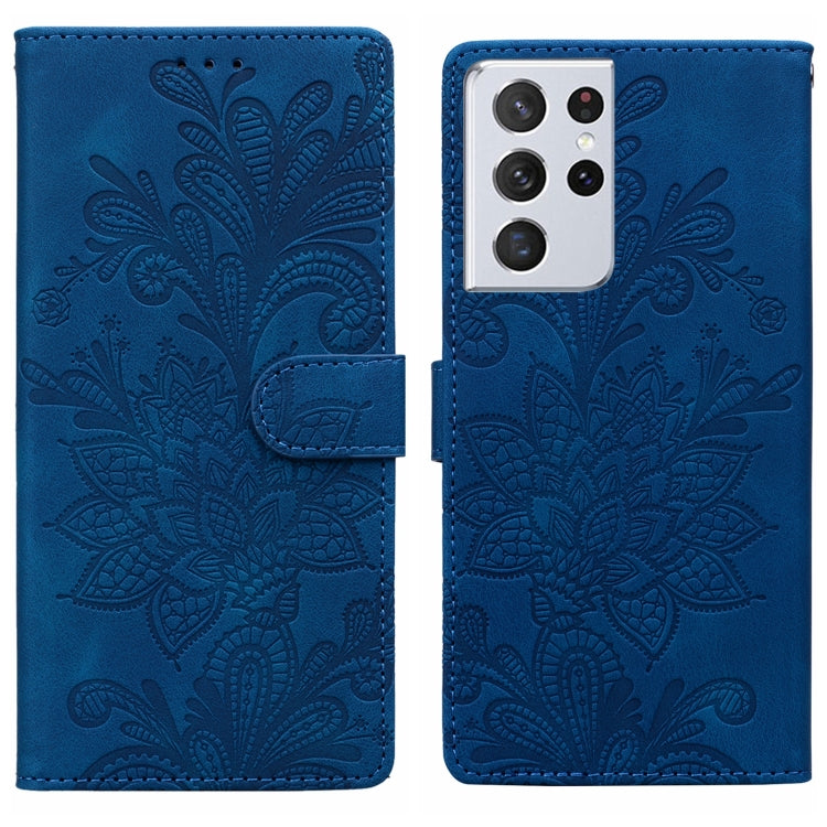 Lace Floral Embossed Magnetic Buckle PU Phone Case With Wrist Strap