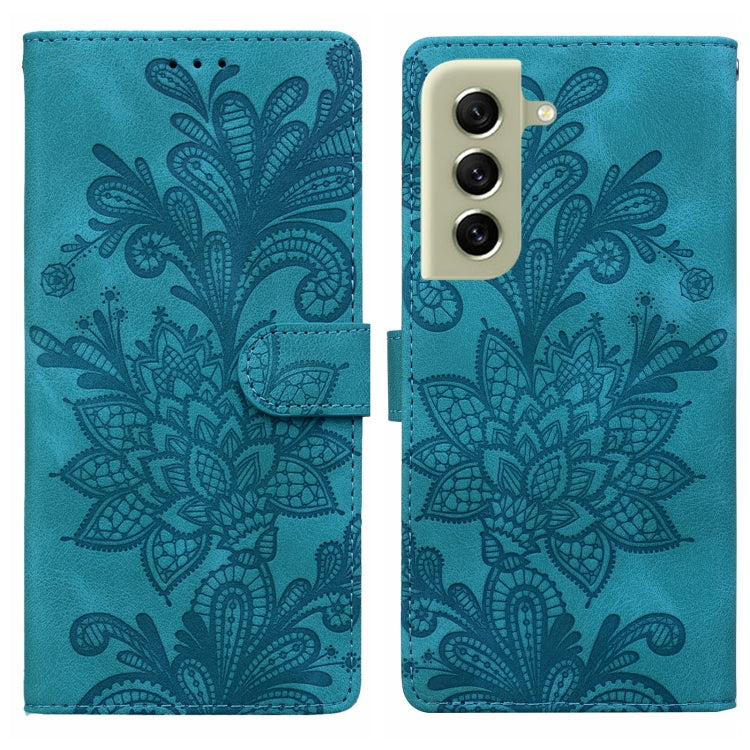 Lace Floral Embossed Magnetic Buckle PU Phone Case With Wrist Strap