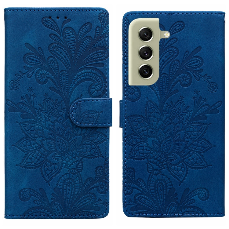 Lace Floral Embossed Magnetic Buckle PU Phone Case With Wrist Strap