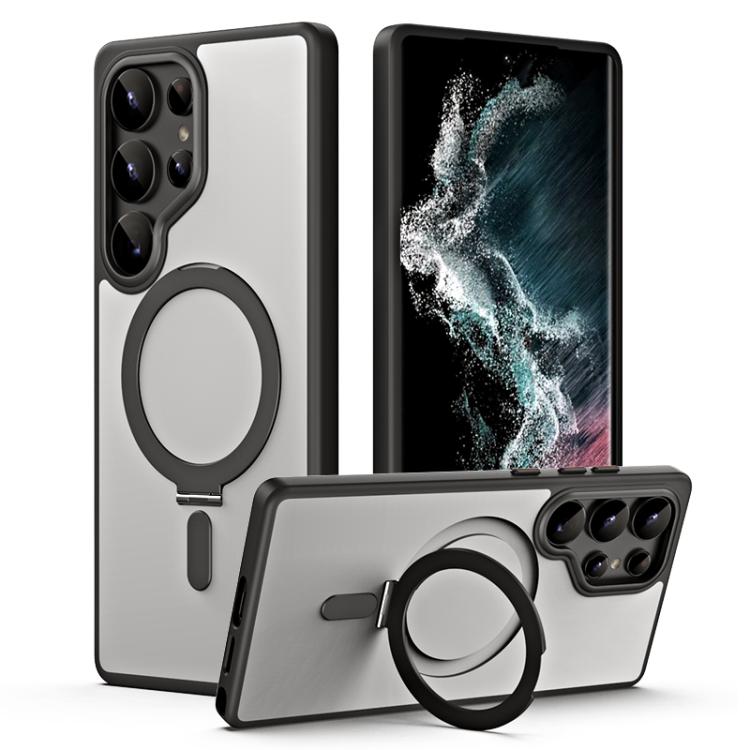 MagSafe Airbag Shockproof Frosted Phone Case with Fold Holder