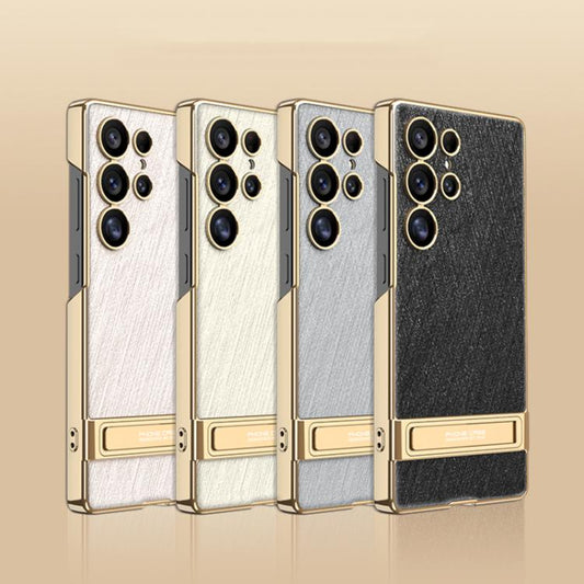 GKK Triumph Ultra-Thin Plain Leather Silver Brocade Phone Case with Holder