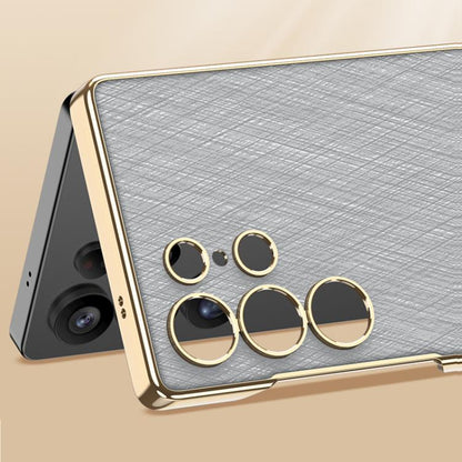 GKK Triumph Ultra-Thin Plain Leather Silver Brocade Phone Case with Holder