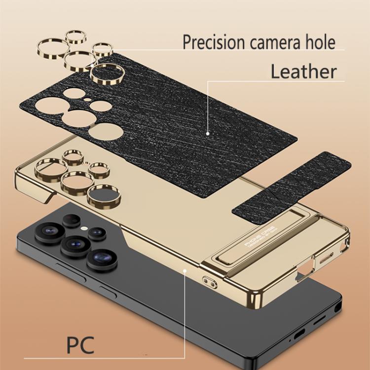 GKK Triumph Ultra-Thin Plain Leather Silver Brocade Phone Case with Holder