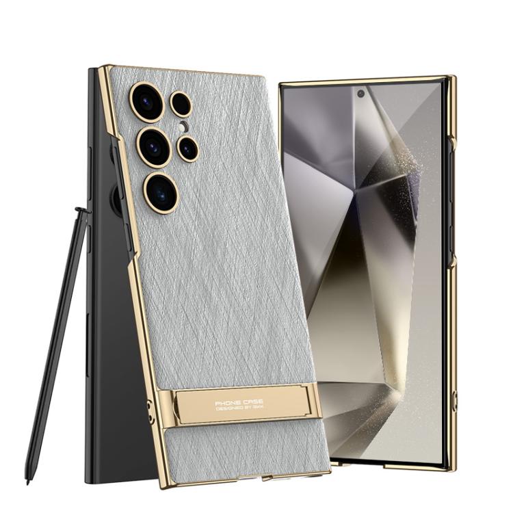 GKK Triumph Ultra-Thin Plain Leather Silver Brocade Phone Case with Holder