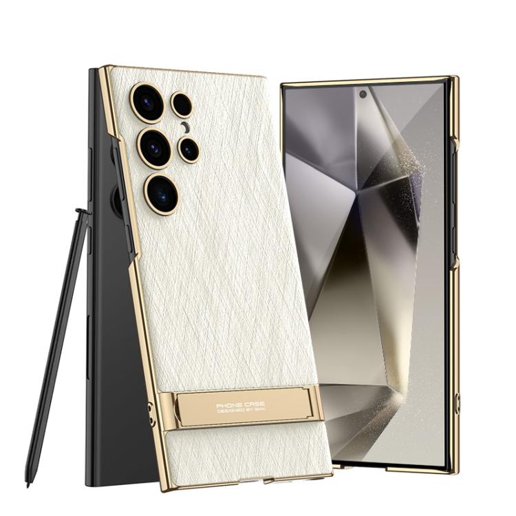 GKK Triumph Ultra-Thin Plain Leather Silver Brocade Phone Case with Holder