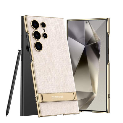 GKK Triumph Ultra-Thin Plain Leather Silver Brocade Phone Case with Holder