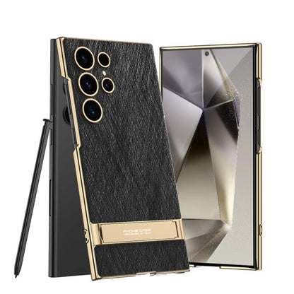 GKK Triumph Ultra-Thin Plain Leather Silver Brocade Phone Case with Holder