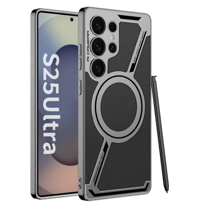 GKK Electroplating Leather Z-Shape MagSafe Phone Case, Not Included Pen