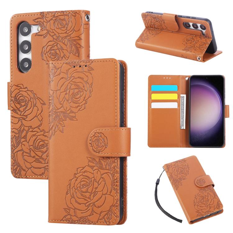 Rose Flower Embossed 3-Card Slots Leather Phone Case