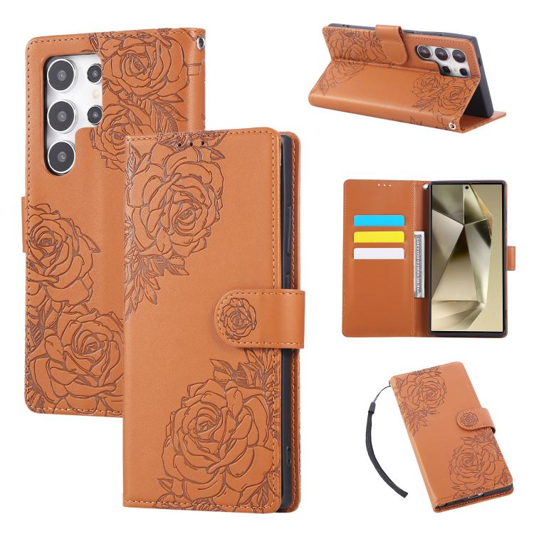 Rose Flower Embossed 3-Card Slots Leather Phone Case