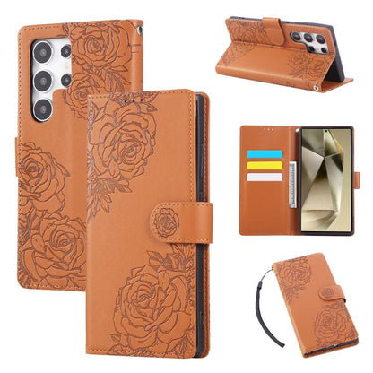 Rose Flower Embossed 3-Card Slots Leather Phone Case