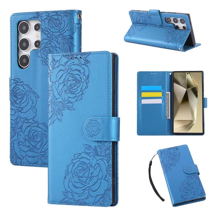 Rose Flower Embossed 3-Card Slots Leather Phone Case