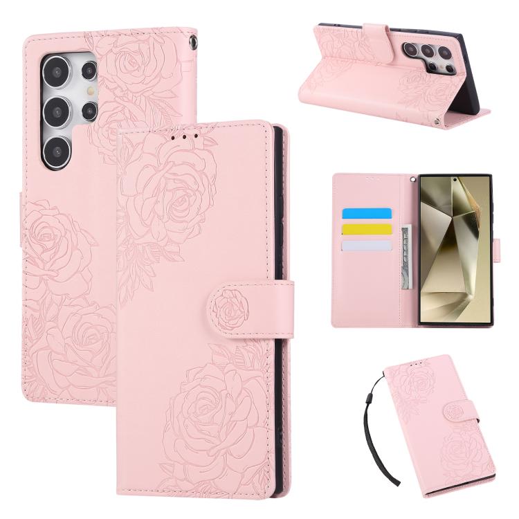 Rose Flower Embossed 3-Card Slots Leather Phone Case