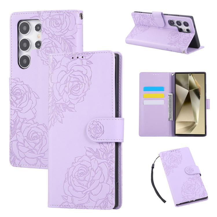 Rose Flower Embossed 3-Card Slots Leather Phone Case