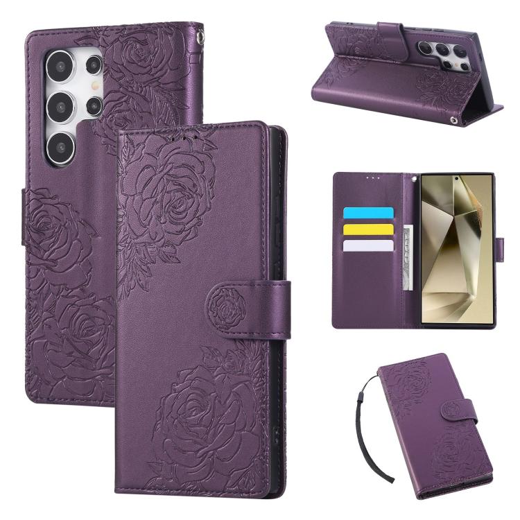 Rose Flower Embossed 3-Card Slots Leather Phone Case