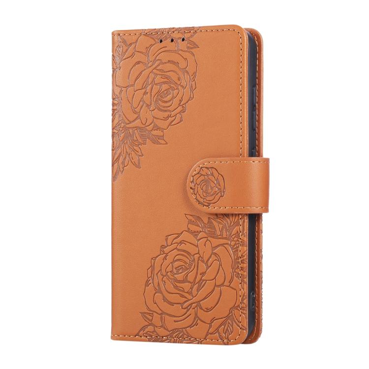 Rose Flower Embossed 3-Card Slots Leather Phone Case