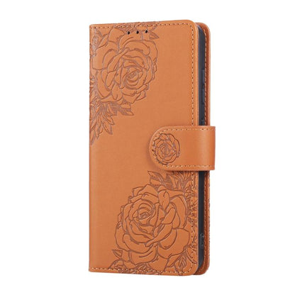Rose Flower Embossed 3-Card Slots Leather Phone Case