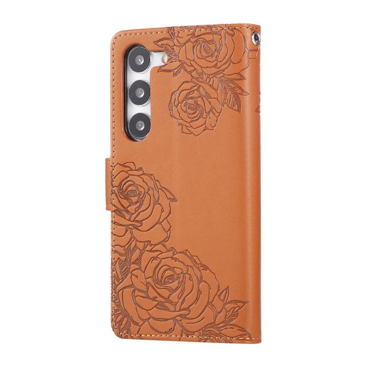 Rose Flower Embossed 3-Card Slots Leather Phone Case