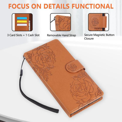 Rose Flower Embossed 3-Card Slots Leather Phone Case
