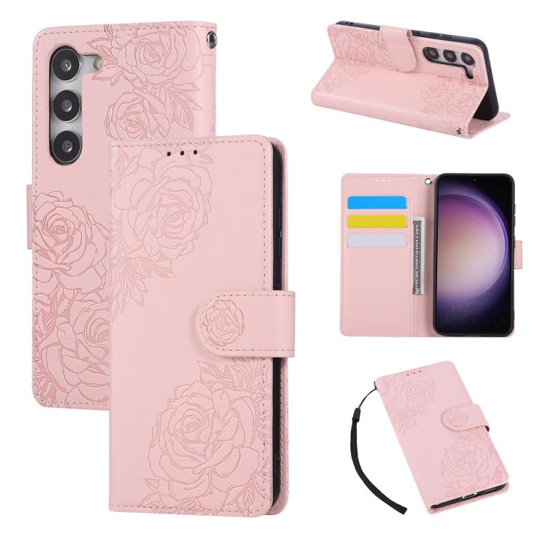 Rose Flower Embossed 3-Card Slots Leather Phone Case