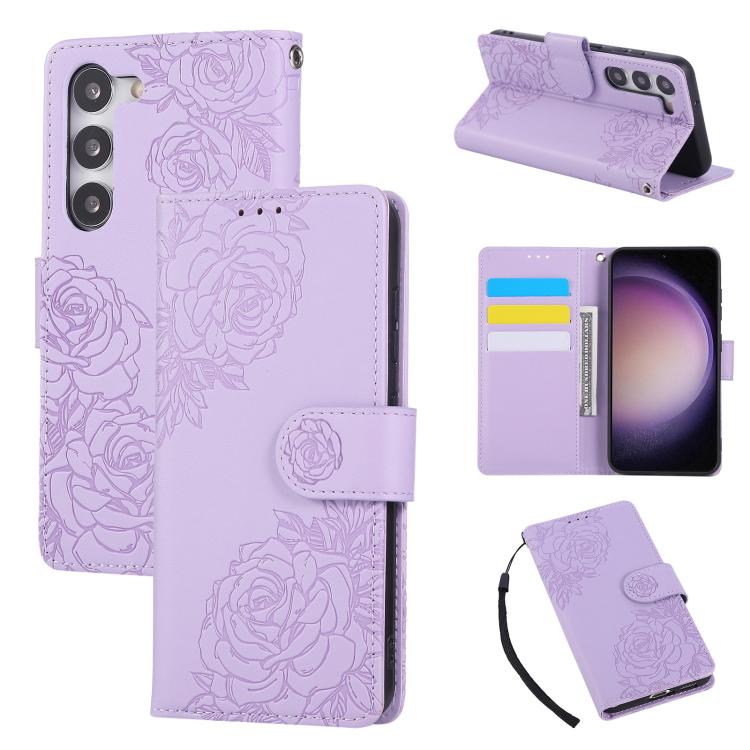 Rose Flower Embossed 3-Card Slots Leather Phone Case