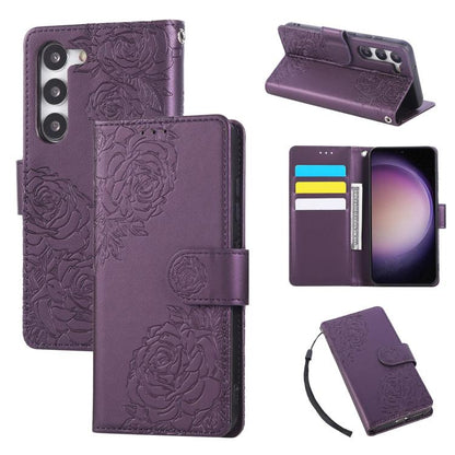 Rose Flower Embossed 3-Card Slots Leather Phone Case