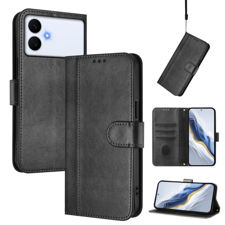 Line Splicing Buckle Retro Leather Phone Case