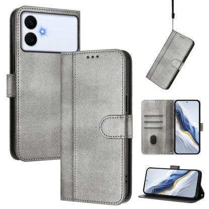 Line Splicing Buckle Retro Leather Phone Case