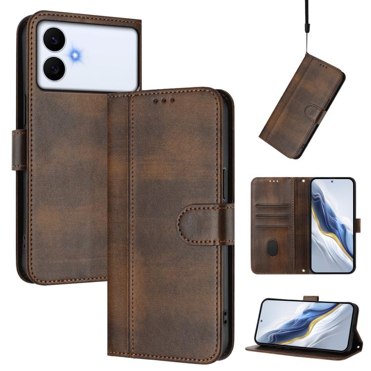 Line Splicing Buckle Retro Leather Phone Case