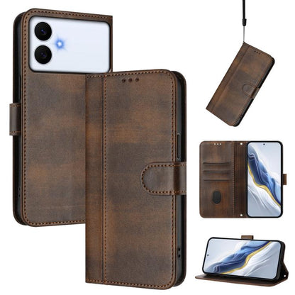 Line Splicing Buckle Retro Leather Phone Case