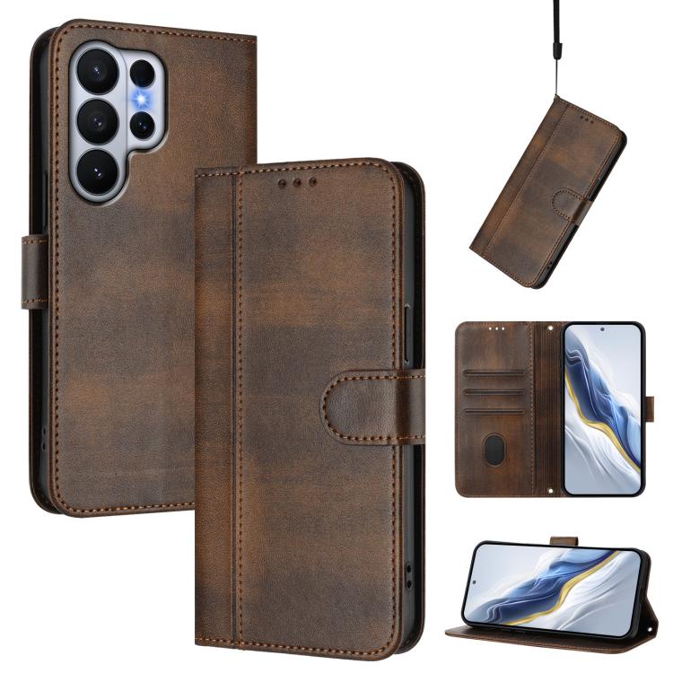Line Splicing Buckle Retro Leather Phone Case