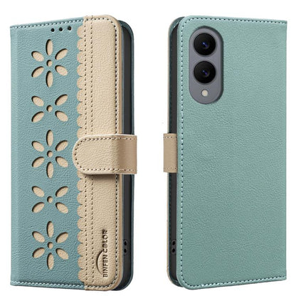 Splicing Color Hollow Flower Pattern RFID Leather Phone Case