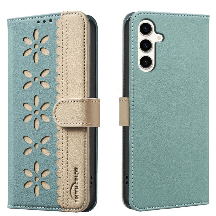 Splicing Color Hollow Flower Pattern RFID Leather Phone Case