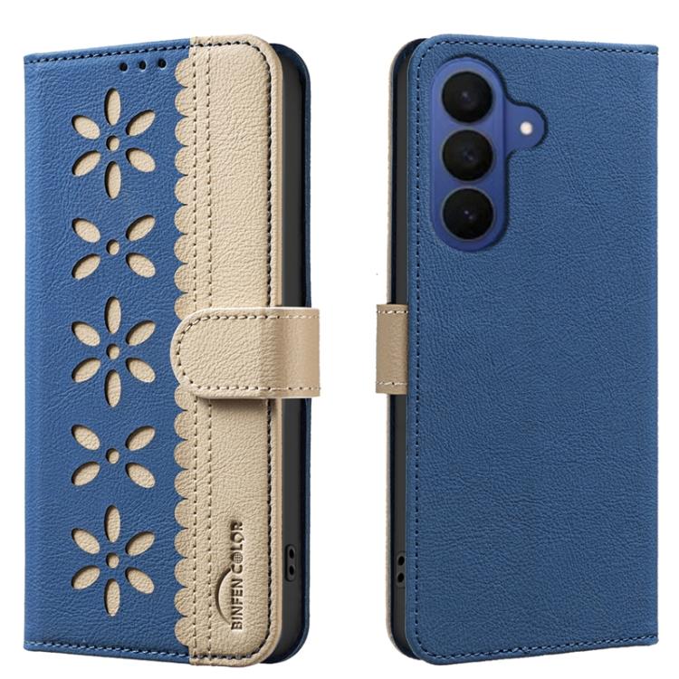 Splicing Color Hollow Flower Pattern RFID Leather Phone Case