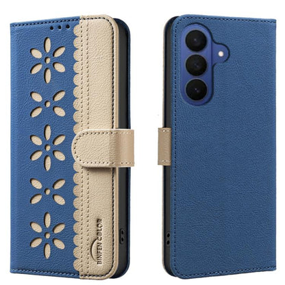 Splicing Color Hollow Flower Pattern RFID Leather Phone Case
