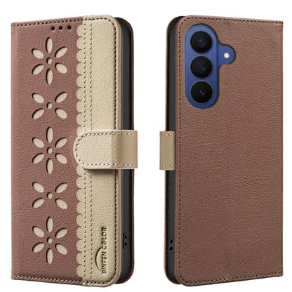 Splicing Color Hollow Flower Pattern RFID Leather Phone Case