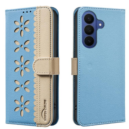 Splicing Color Hollow Flower Pattern RFID Leather Phone Case