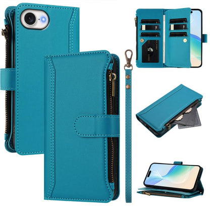 Magnetic Closure 9 Card Slots Zipper Leather Case with Hand Strap