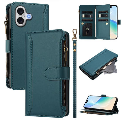 Magnetic Closure 9 Card Slots Zipper Leather Case with Hand Strap