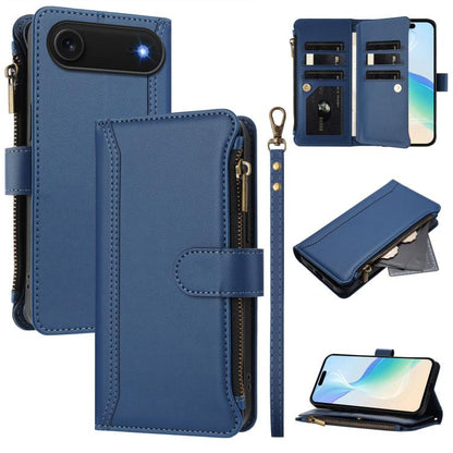 Magnetic Closure 9 Card Slots Zipper Leather Case with Hand Strap