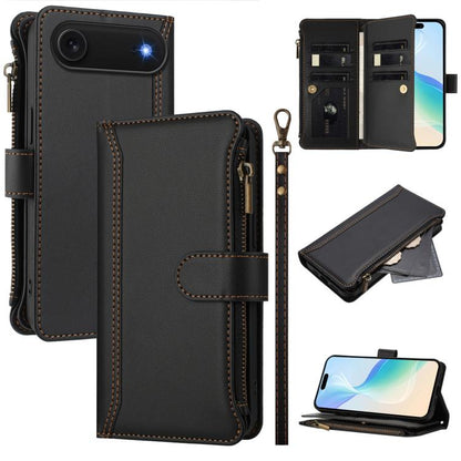 Magnetic Closure 9 Card Slots Zipper Leather Case with Hand Strap